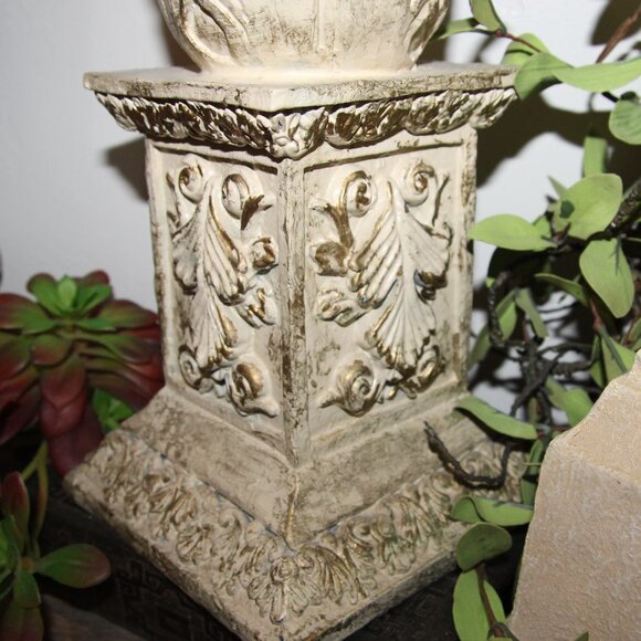Shabby Ornate 16" Old World French Country Cream & Gold Decor Finial - Picture 7 of 10
